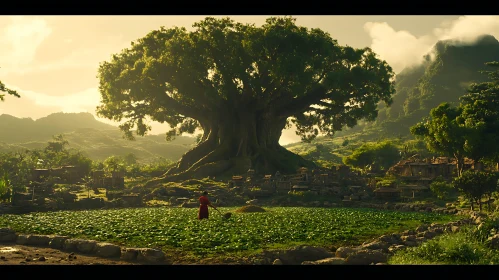 Lush Field and Ancient Tree Vista