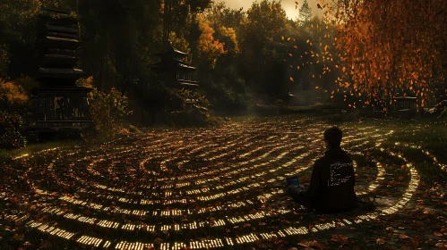 Meditative Figure in Autumnal Forest