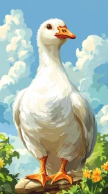 White Duck with Blue Sky Background