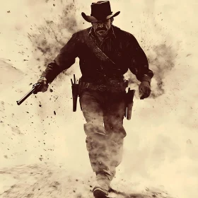 Sepia-toned Cowboy with Gun