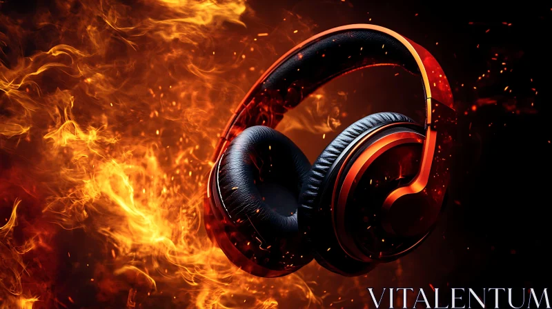 Burning Headphones Amidst Flames AI Image