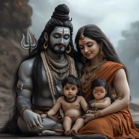 Divine Family: A Hindu Art Piece