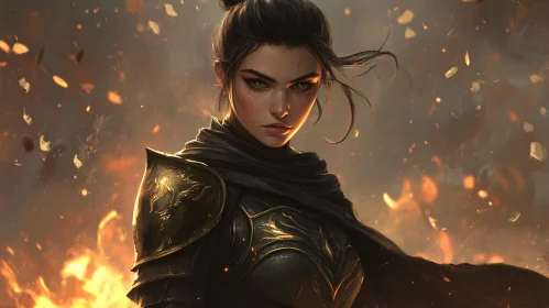 Female Warrior in Fiery Landscape