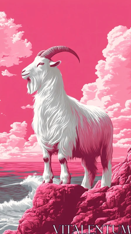 Majestic Goat in Pink Dreamscape AI Image