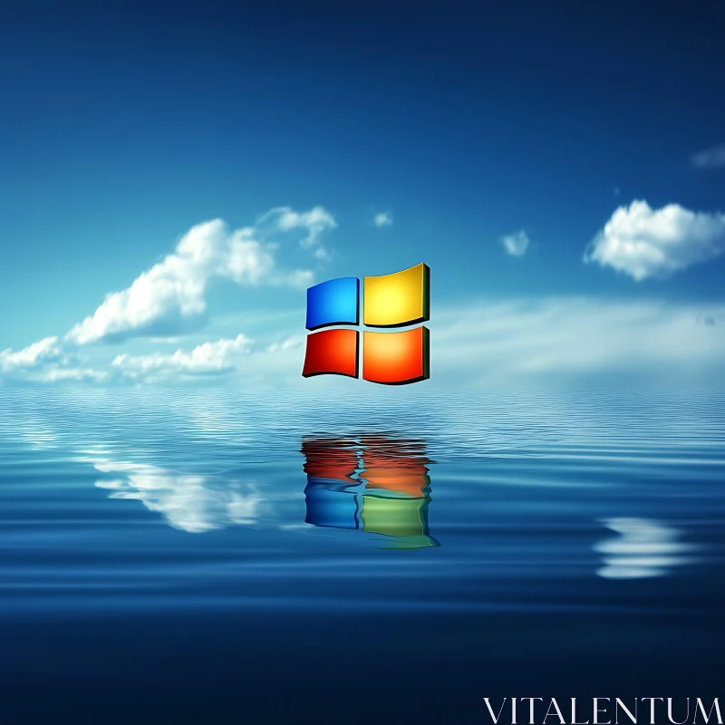 Windows Emblem Hovering Above Reflective Water AI Image