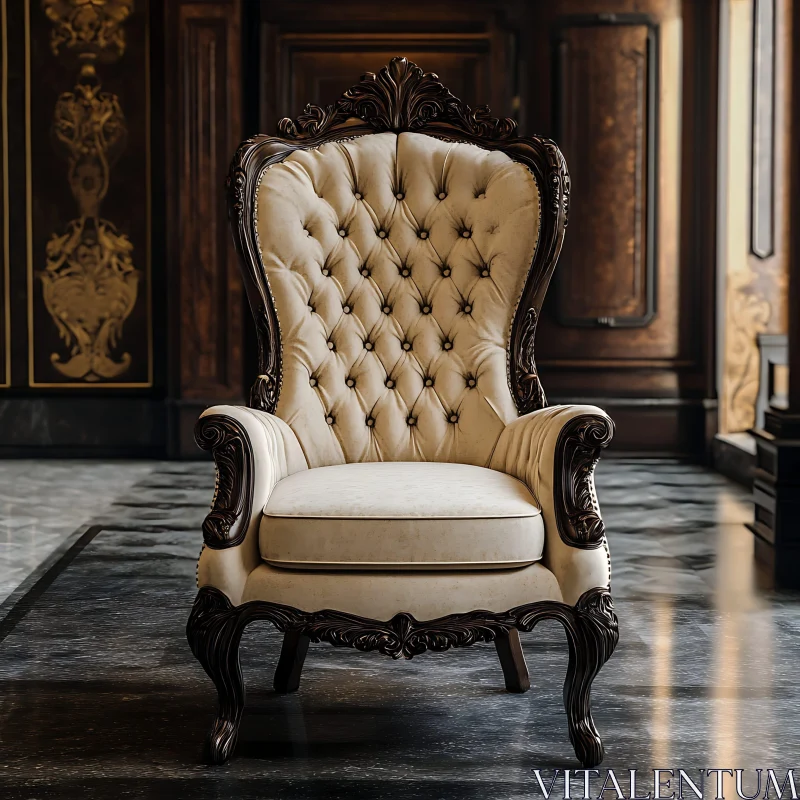 AI ART Luxurious High-Back Antique Chair in Opulent Setting