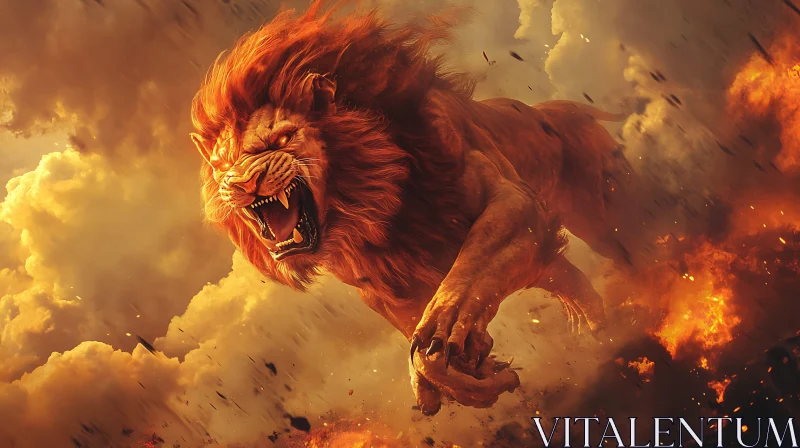 AI ART Lion's Fiery Leap