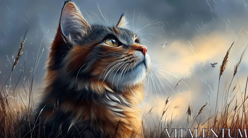 Cat Watching Sunset AI Image