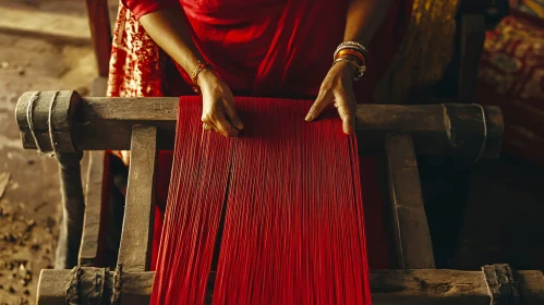 Crimson Threads on Loom: Artisanal Craft