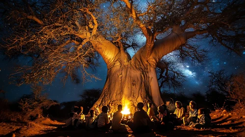 Night Gathering Under the Baobab Tree