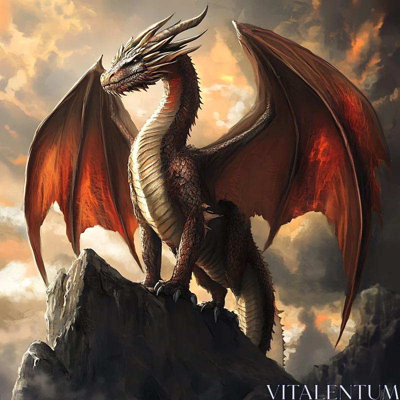 AI ART Fantasy Dragon on Rocky Outcrop