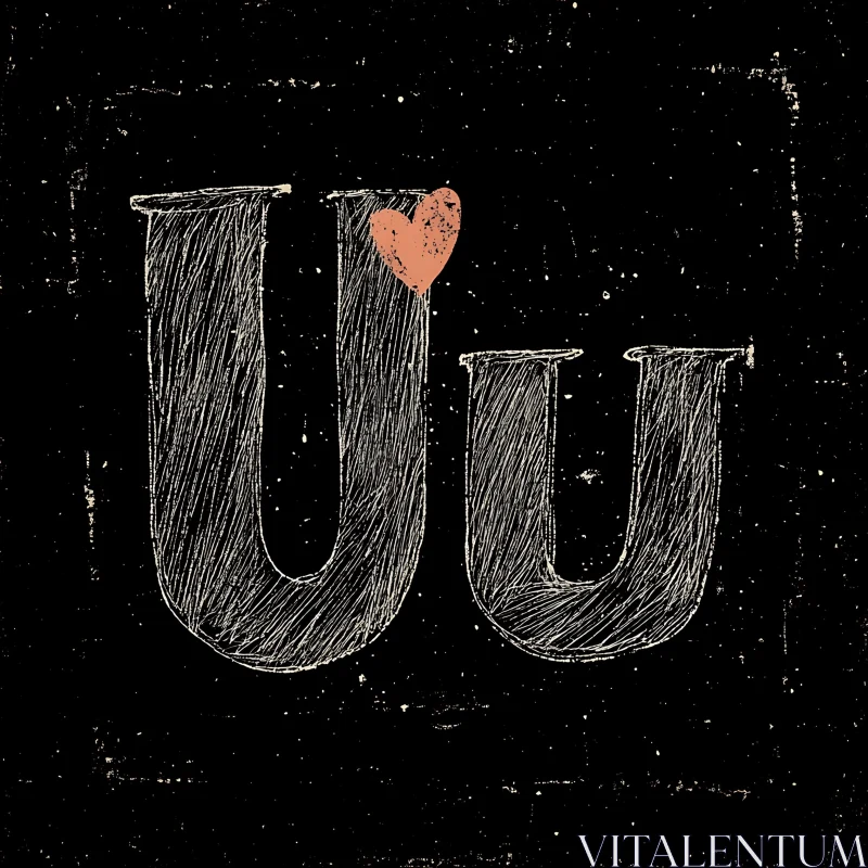 AI ART Chalkboard U Letters with Heart Accent