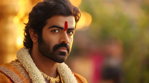 Traditional Man Portrait with Red Tilak