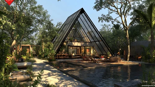 Luxurious Glass A-Frame House Amidst Lush Greenery