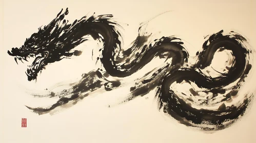 Monochrome Dragon: Sumi-e Style Illustration