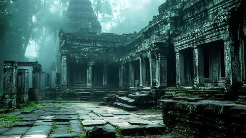 Fog Shrouded Ancient Temple Ruins