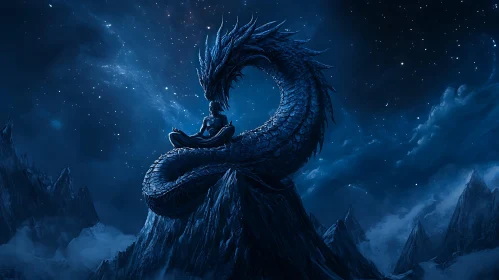 Dragon and Meditator under Starry Skies