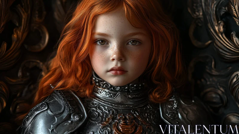 AI ART Young Red-haired Girl in Medieval Armor