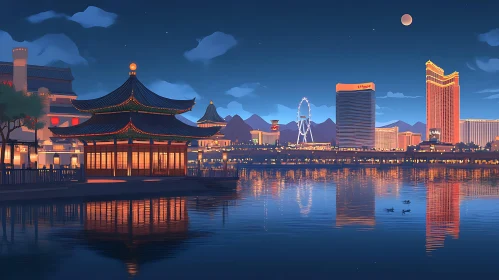 Tranquil Night City Reflection