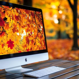 Autumn Leaves on Desktop Computer Screen