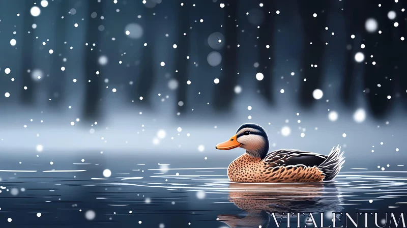 Peaceful Winter Lake with Duck AI Image