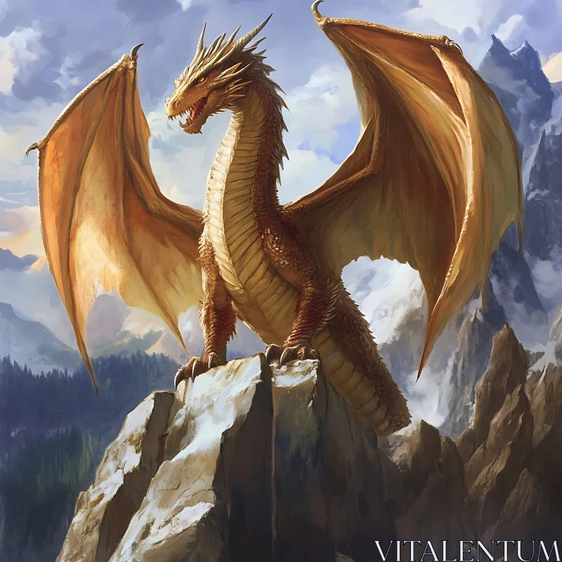 Bronze Dragon on Cliffside AI Image