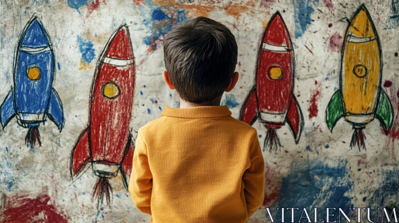 Colorful Rocket Drawing: A Child's Vision AI Image