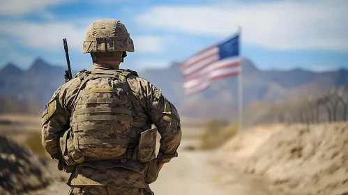 American Soldier with Flag