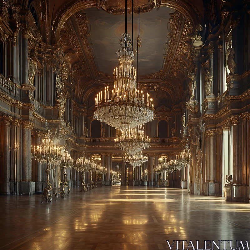 Opulent Palace Interior with Majestic Chandelier AI Image