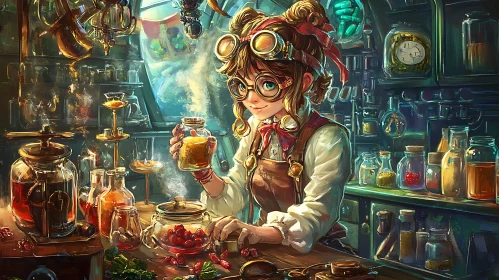 Anime Alchemist in Steampunk Laboratory