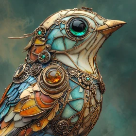 Jeweled Mechanical Bird Artwork