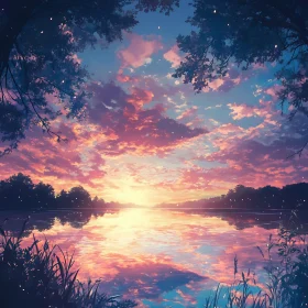 Serene Lake Sunset Reflection Scene