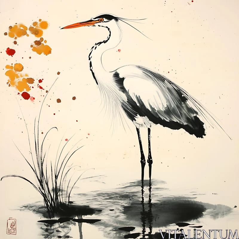 Serene Heron in Watercolor Style AI Image