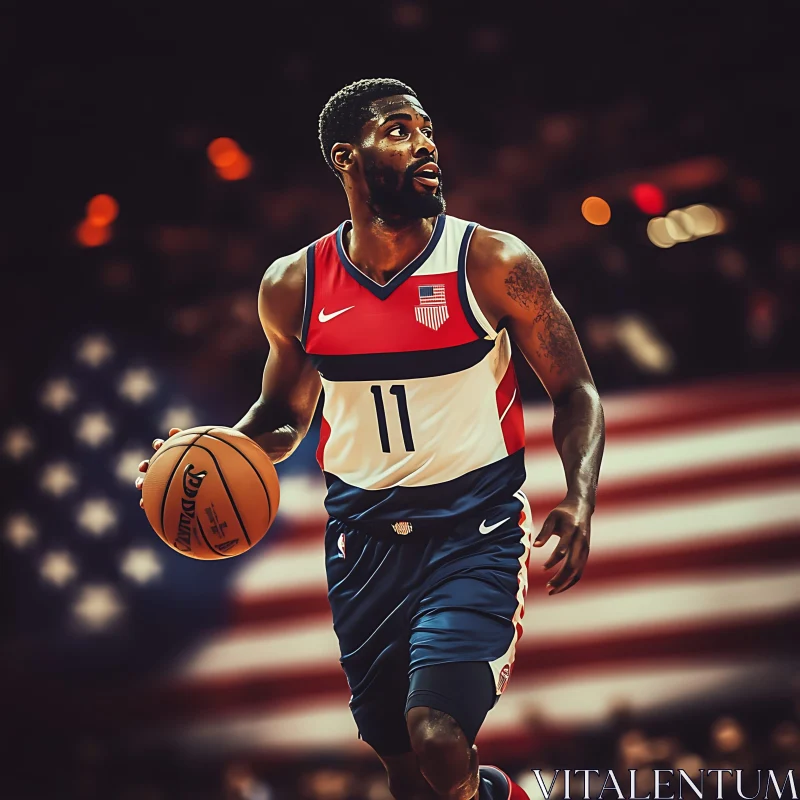 Athlete in USA Jersey Dribbling Ball AI Image