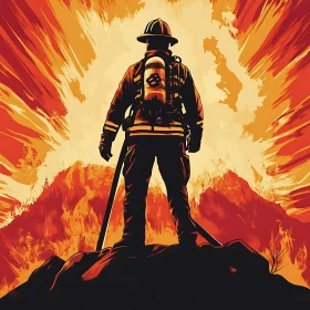 Firefighter Silhouette in Blaze