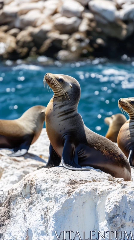 Marine Wildlife on Rocky Coastline AI Image