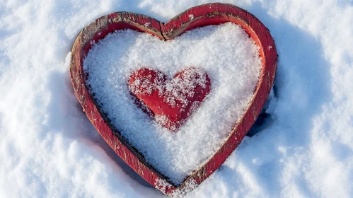 Red Heart in Snowy Landscape