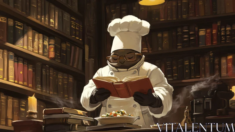 Culinary Chef Reading in Library AI Image