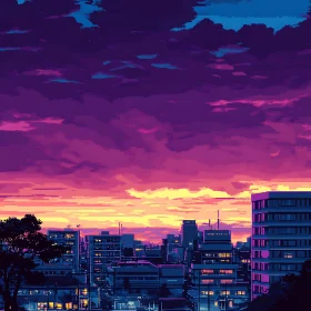 Sunset Over the Pixel Metropolis