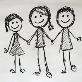 Childlike Stick Figure Friendship Drawing