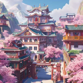 Blossoming Spring in Ancient Asian City