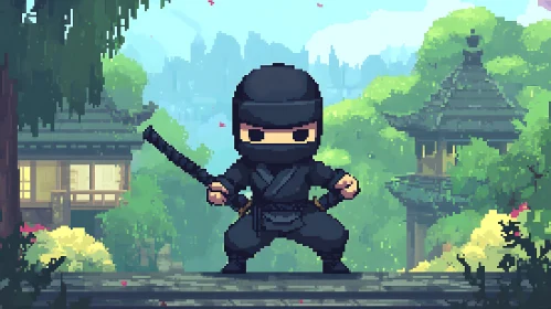 Stealthy Pixel Ninja in a Peaceful Setting