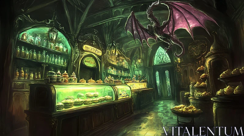 Whimsical Dragon Bakery Scene AI Image