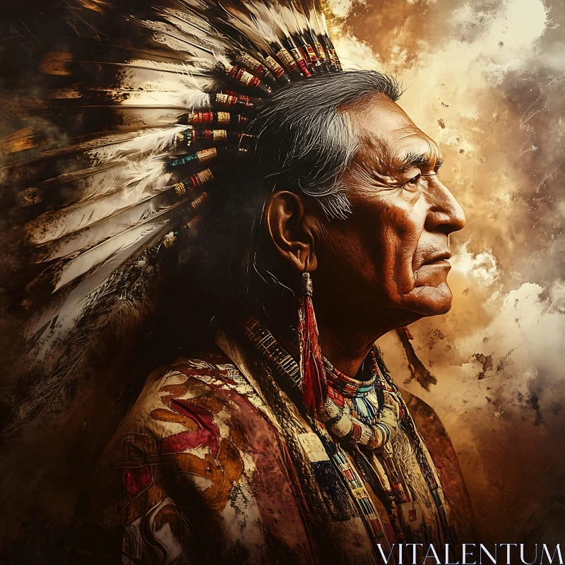 AI ART Profile of Native American Man in Traditional Dress