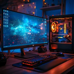 High-End RGB Gaming Desktop and Monitor Setup