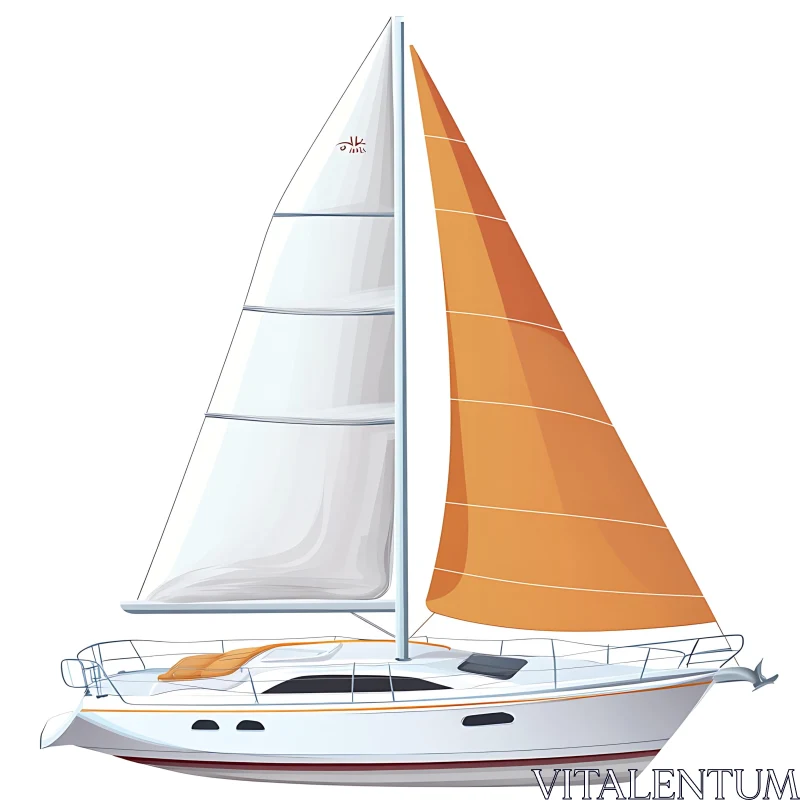 White and Orange Sailboat Illustration AI Image