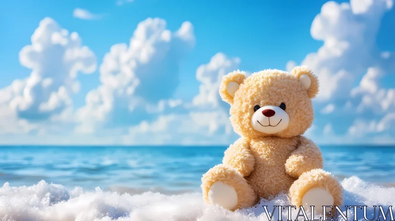 Beachside Teddy Bear AI Image