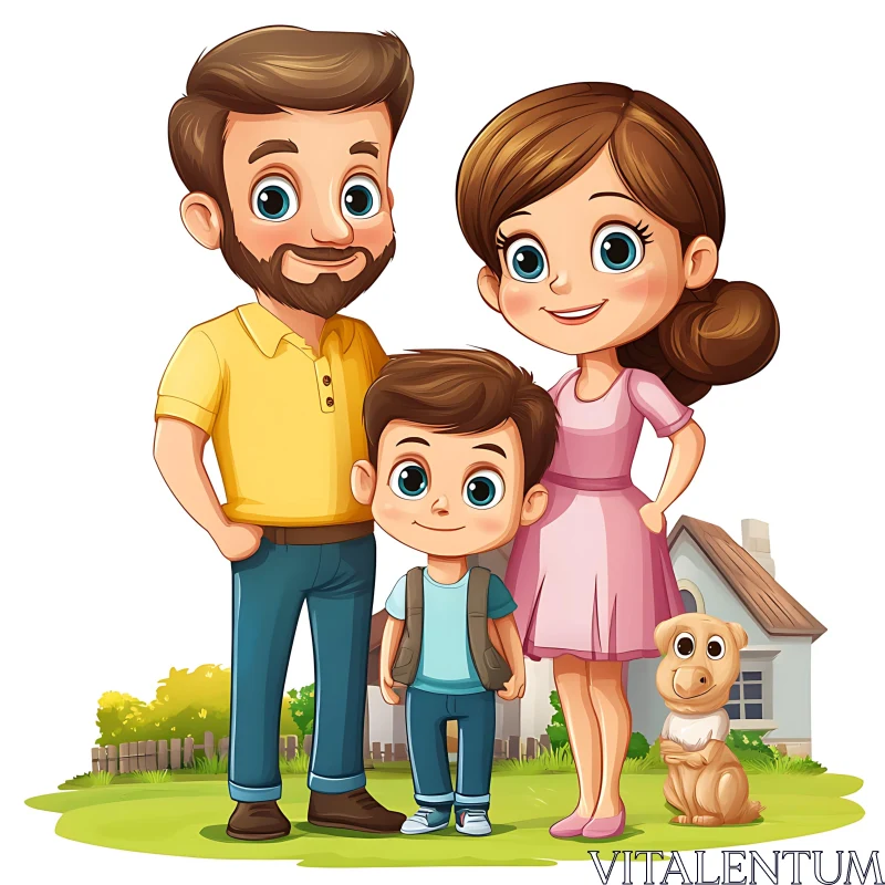 Happy Family Cartoon Illustration AI Image