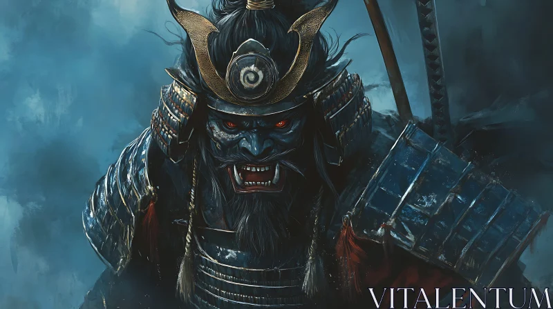 AI ART Fearsome Samurai with Glowing Red Eyes