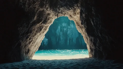 Enigmatic Cave Entrance Overlooking Sunlit Beach